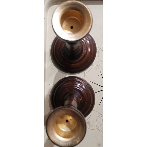 Vintage Dark Wood Candle Holders Set of 2 Colonial Style Traditional Taiwan 7" - Picture 3 of 5